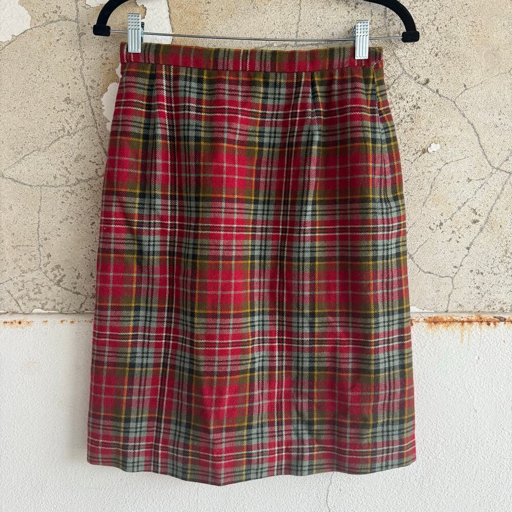 Vtg 80s Skirt Plaid Tartan 100% Wool Mosbrook Holiday Knee Length Womens S Prep